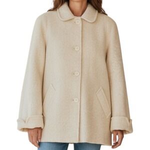 Vintage Mohair Wool Cream Coat Coquette Peter Pan Collar Button‎ Up Front Jacket